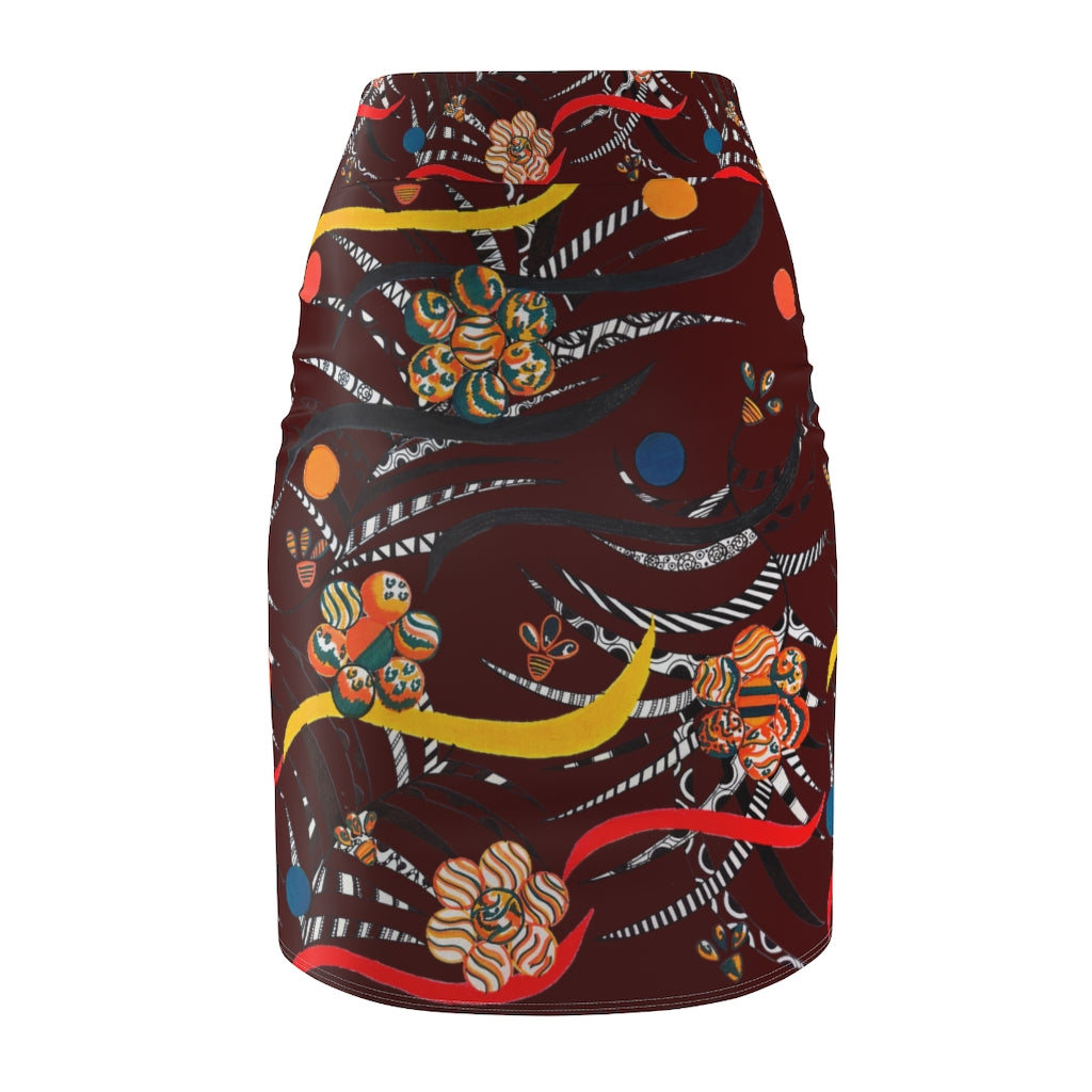 Marsala Wilderness Print Pencil Skirt