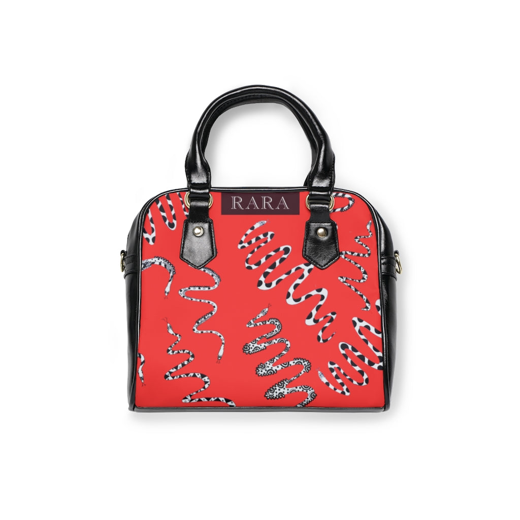 vermillion snake print handbag