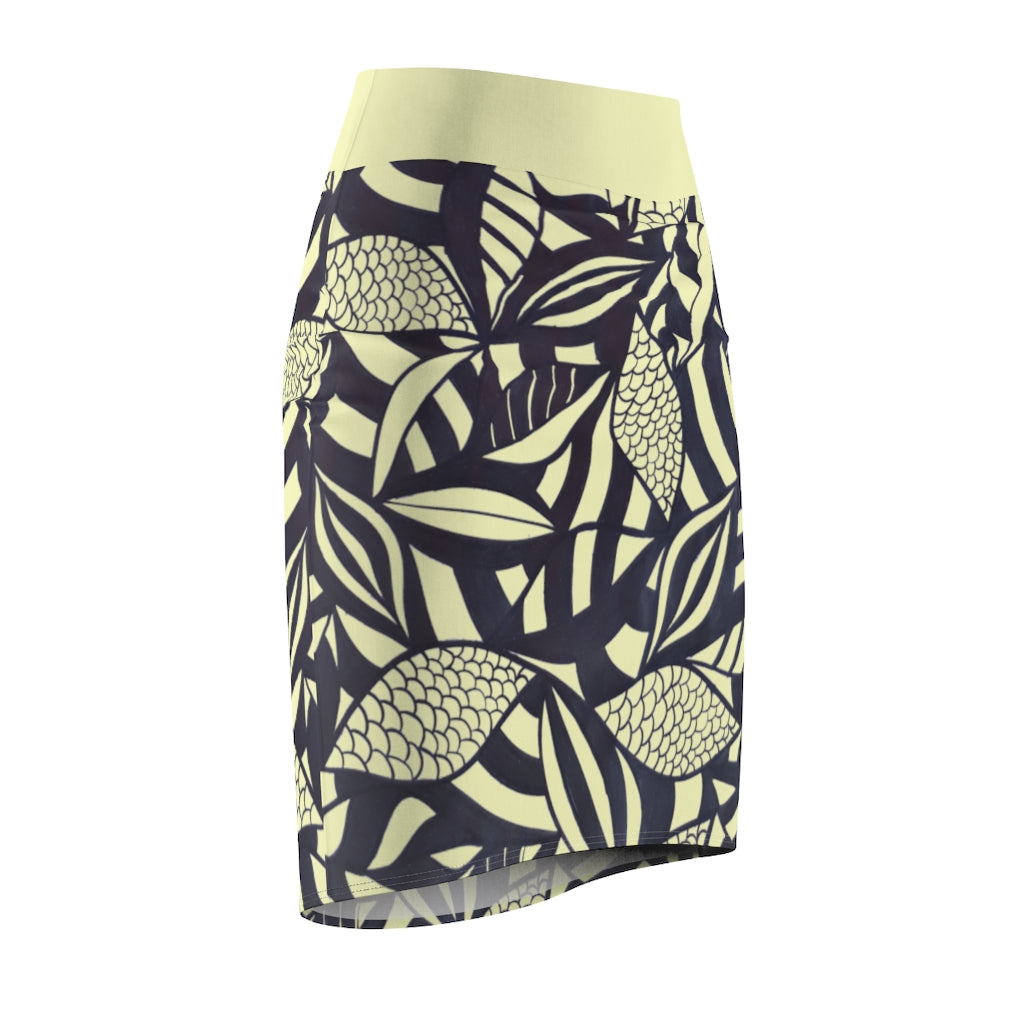 Tropical Minimalist Cream Pencil Skirt