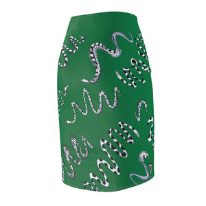 Emerald Green Snake Den Print Pencil Skirt