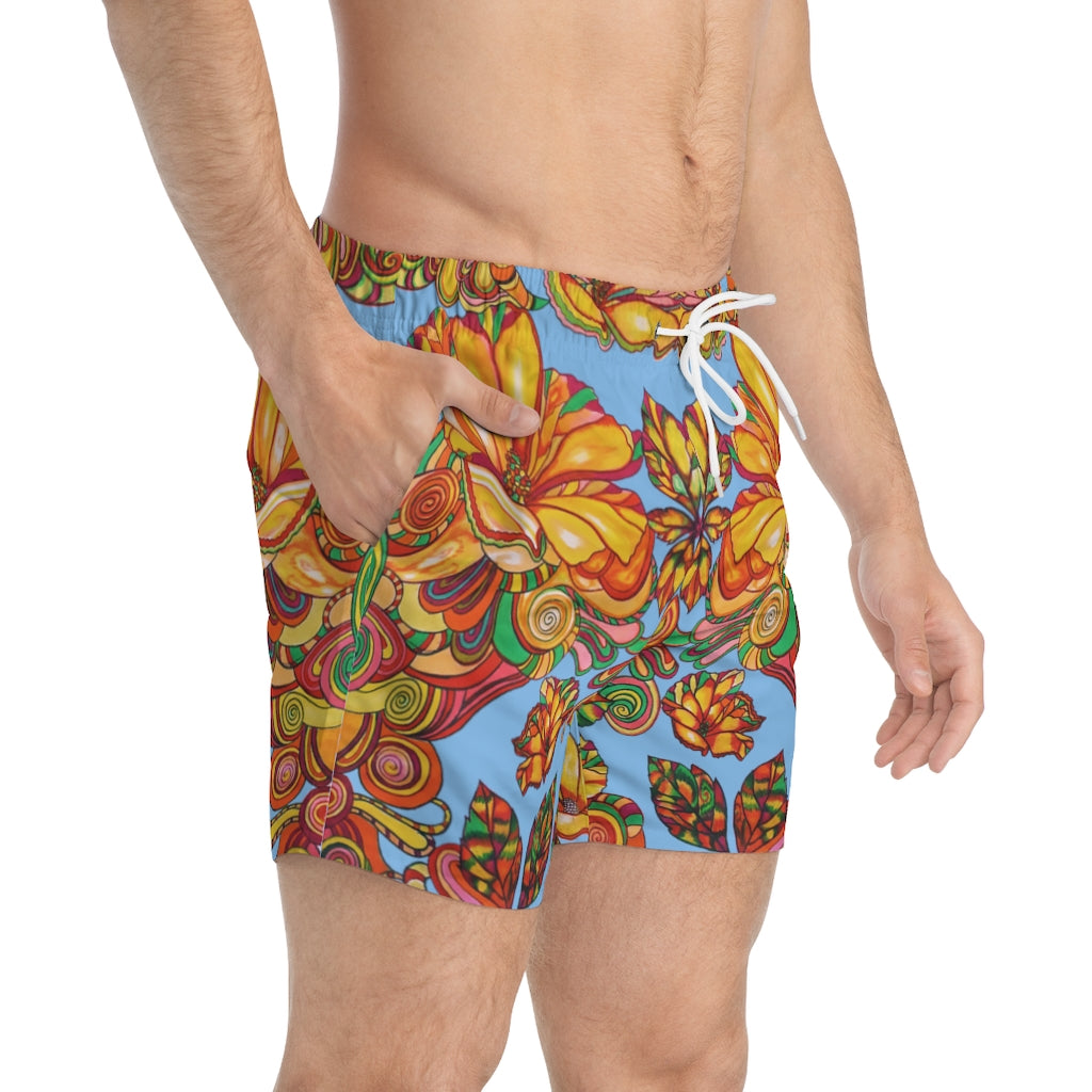 Artsy Floral Men's Sky Swimming Trunks