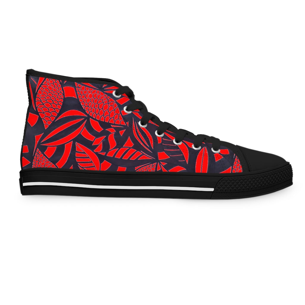 Red Tropical Minimalist Women's High Top Sneakers