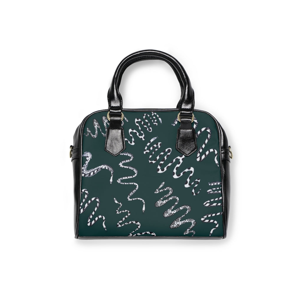 bottle green snake print handbag