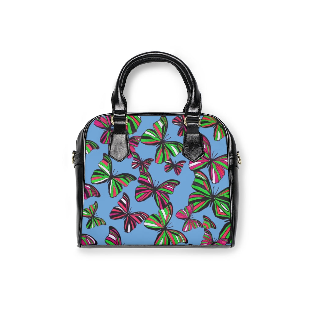 sky blue butterfly print handbag