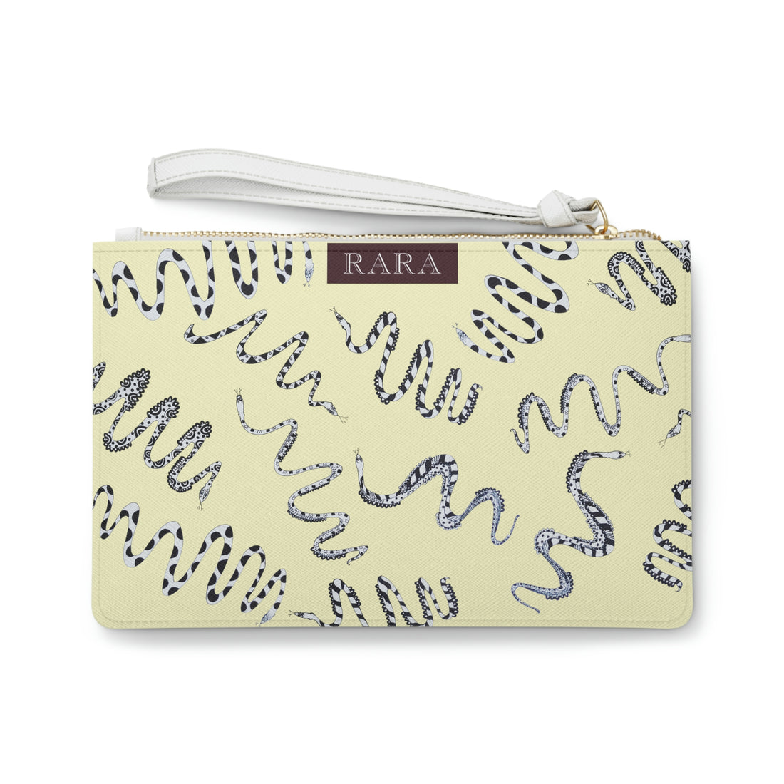 cream snake print clutch bag