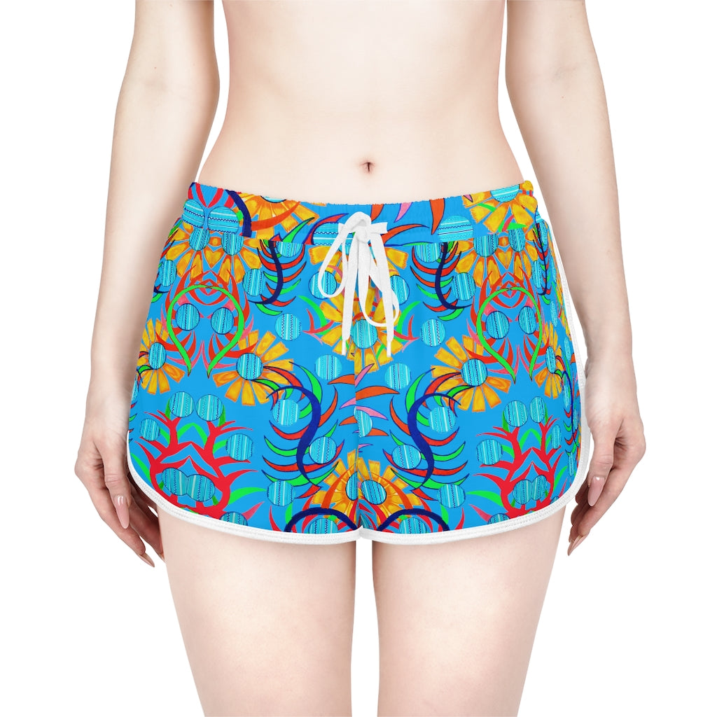 aqua suflower print relaxed gym shorts for women