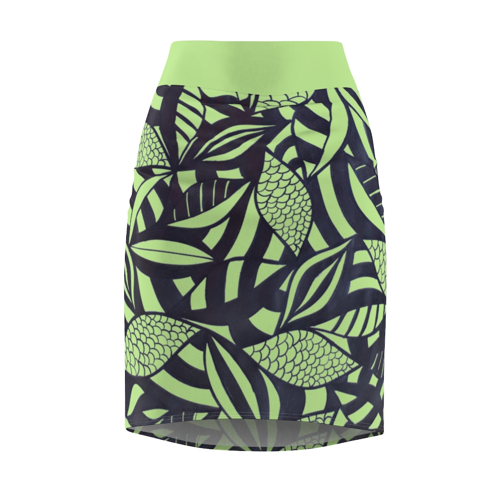Tropical Minimalist Safari Green Pencil Skirt