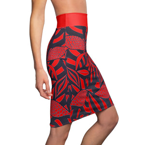 Tropical Minimalist Siren Red Pencil Skirt