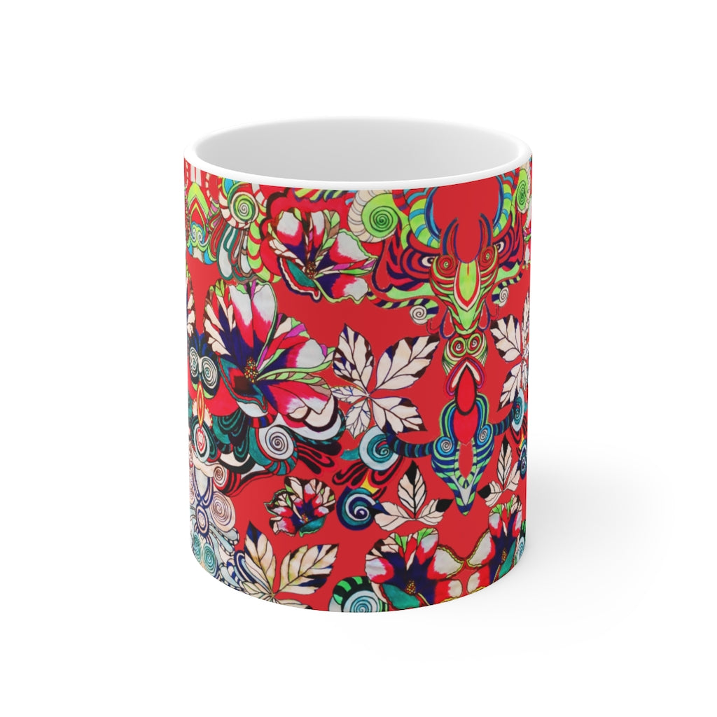 Floral Art Red Mug 11oz