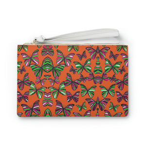 Orange Butterfly Print Clutch Bag