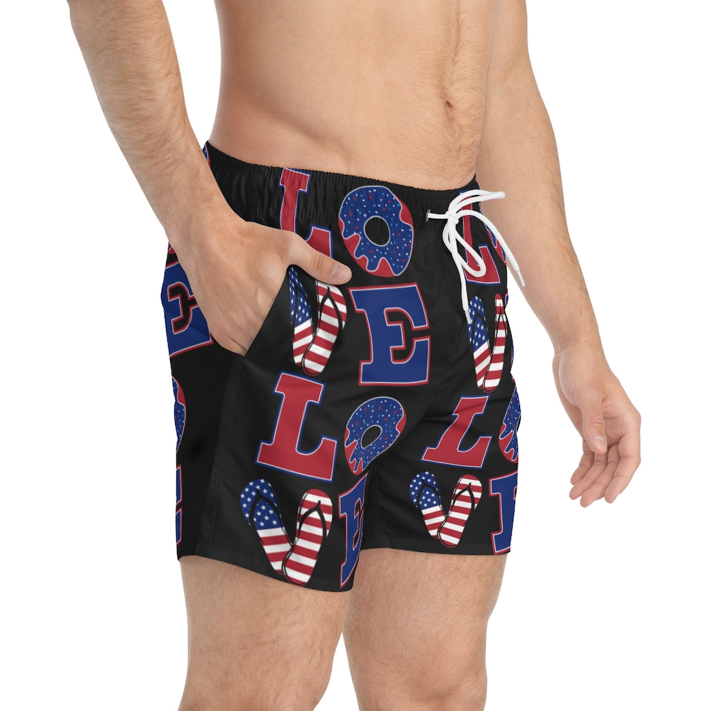 Men's American Love Black Swimming Trunks