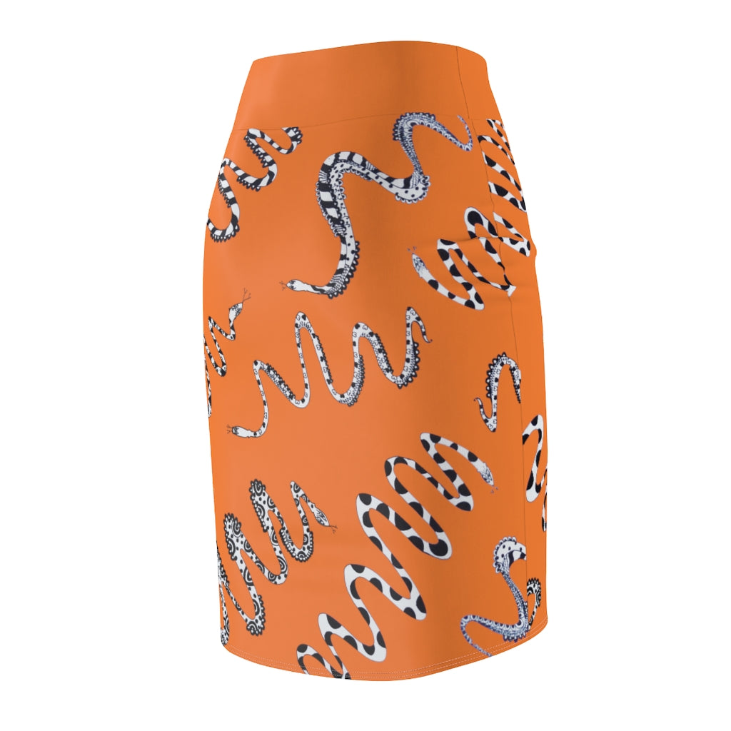 Peach Snake Den Print Pencil Skirt