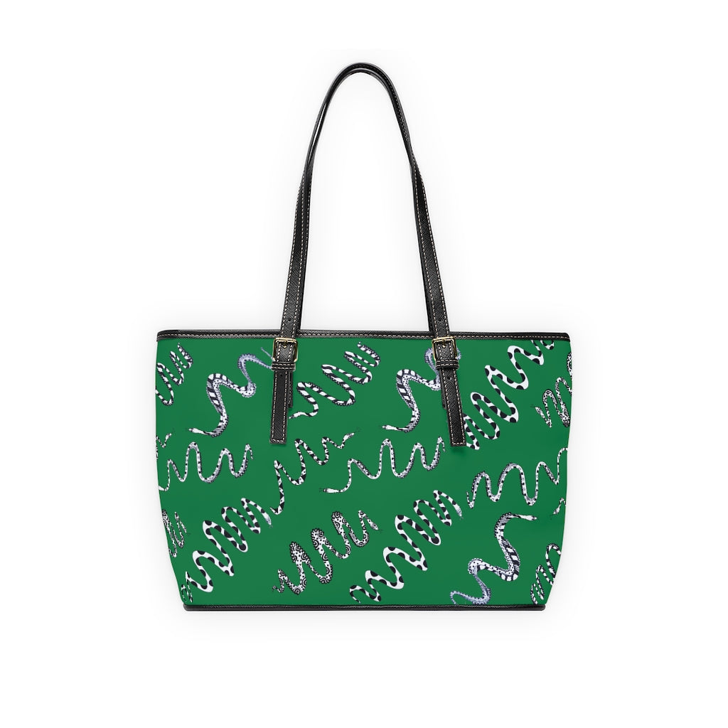 emerald green snake print tote bag