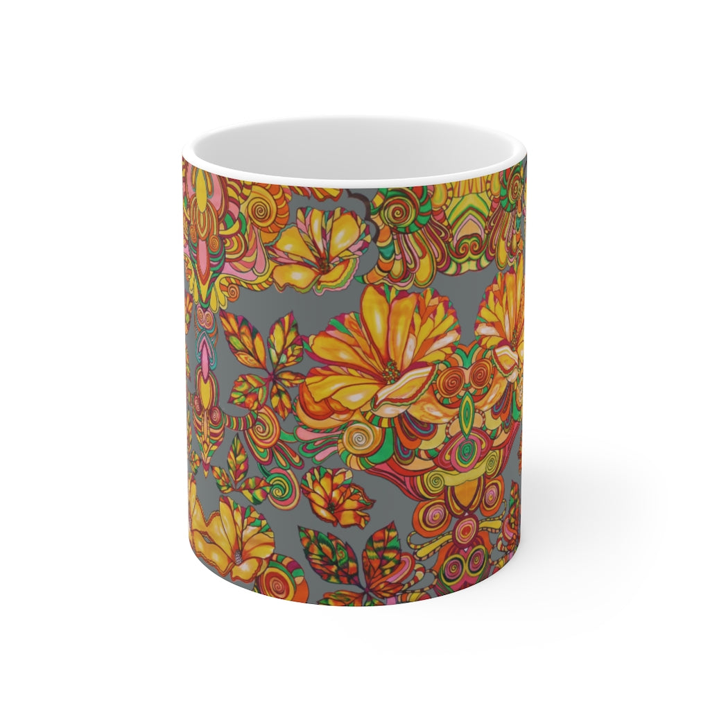 Artsy Florals Grey Mug 11oz