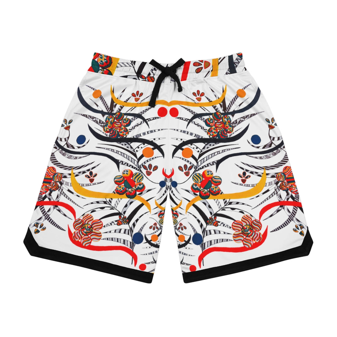 white animal & jungle print basket ball ribbed shorts