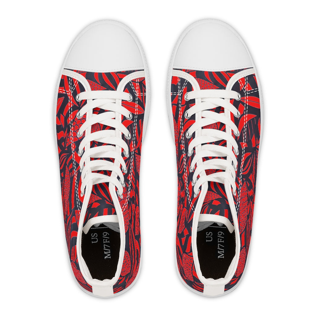 Red Tropical Minimalist Women's High Top Sneakers