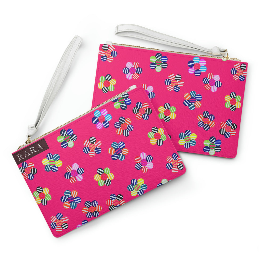 hot pink geometric striped florals print clutch bag