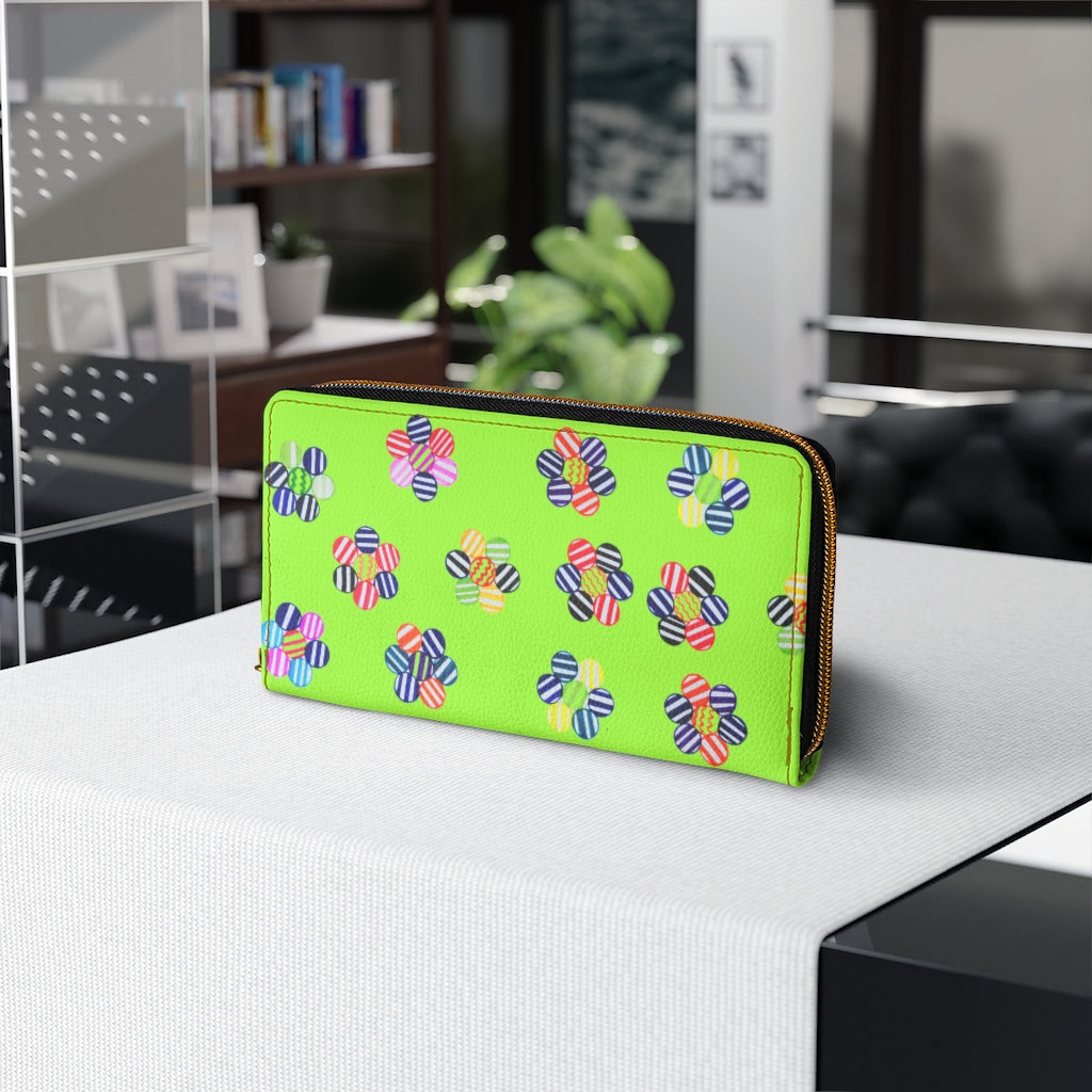 lime green floral print clutch wallet