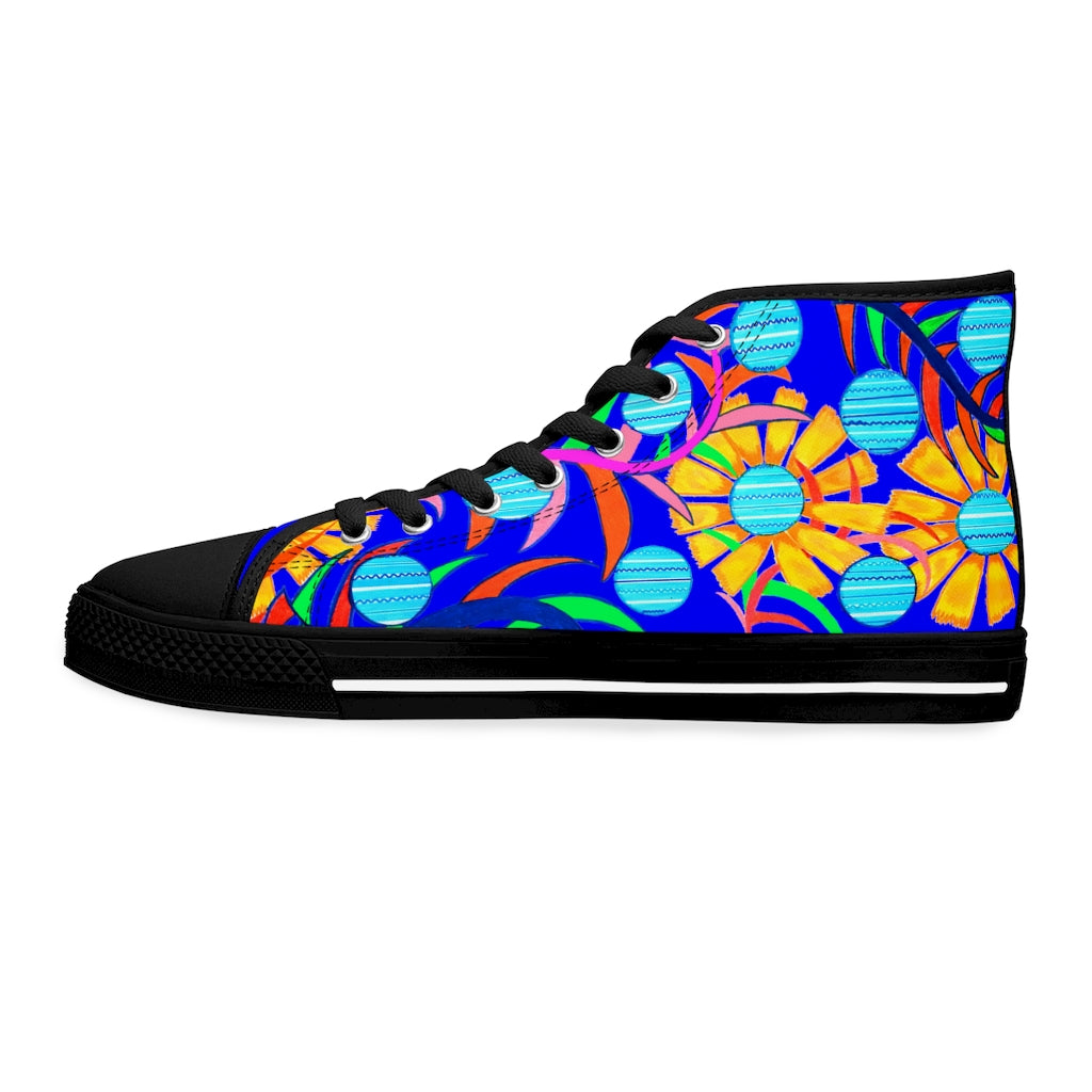 Electric Blue Sunflower Women's High Top Sneakers