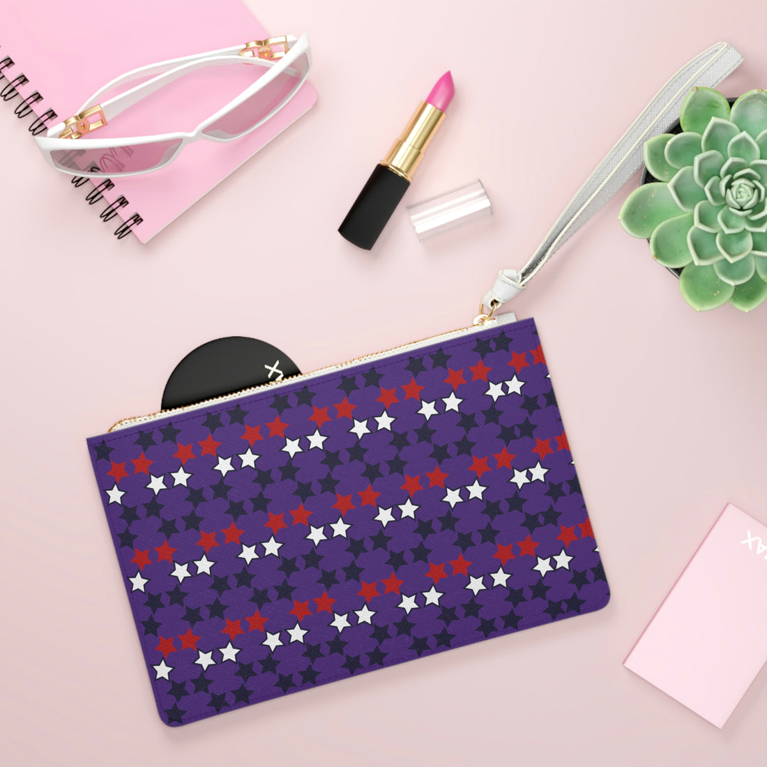 Purple Star Print Clutch Bag