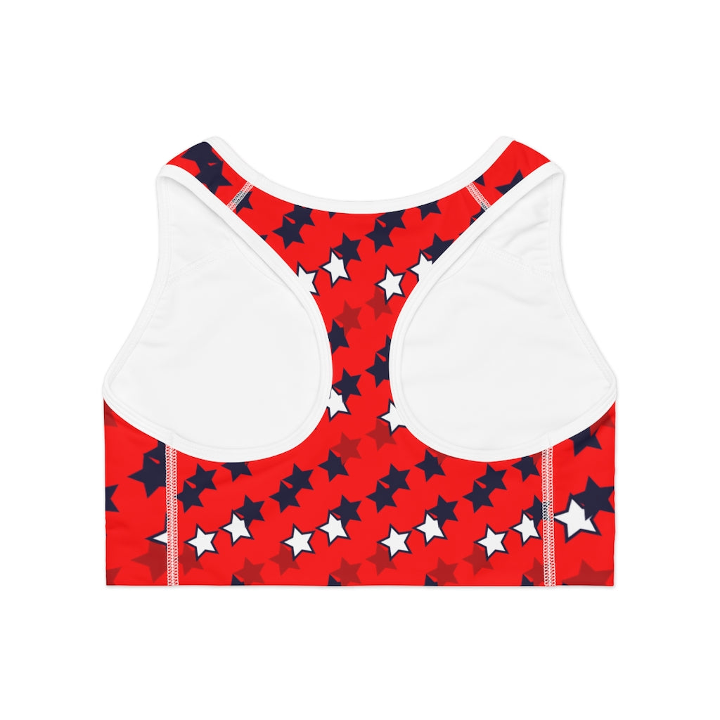 red star print sports bra