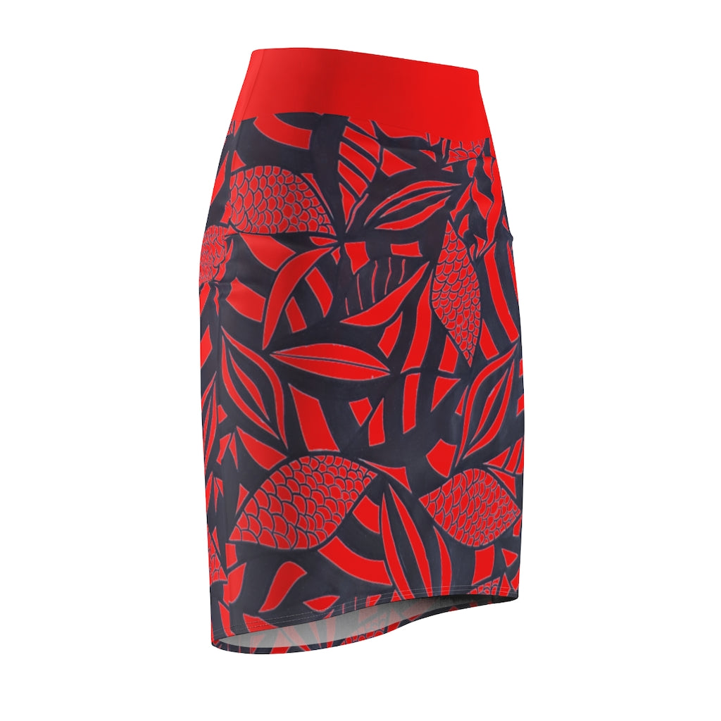 Tropical Minimalist Siren Red Pencil Skirt