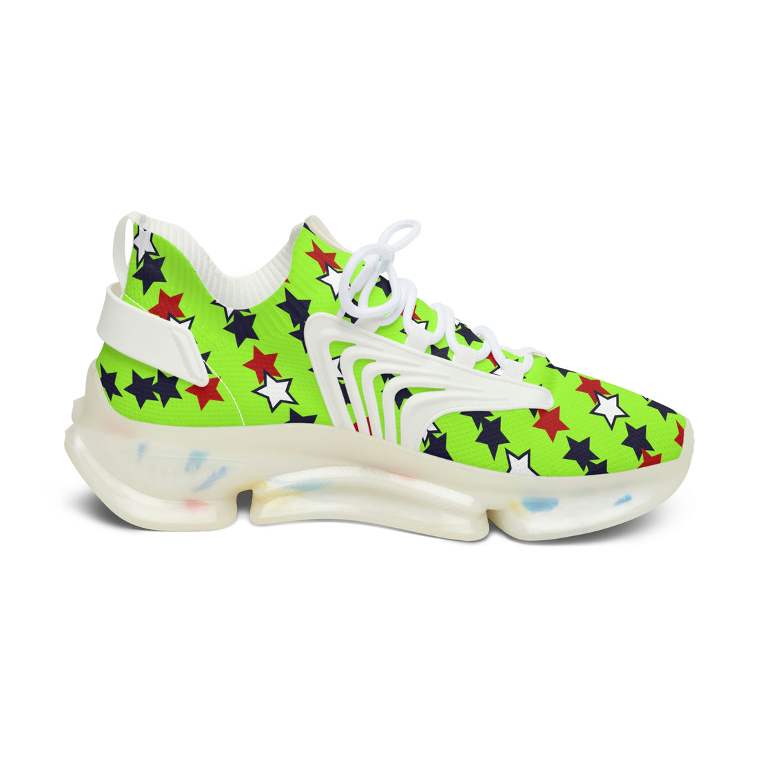 lime green women's star print mesh knit sneakers