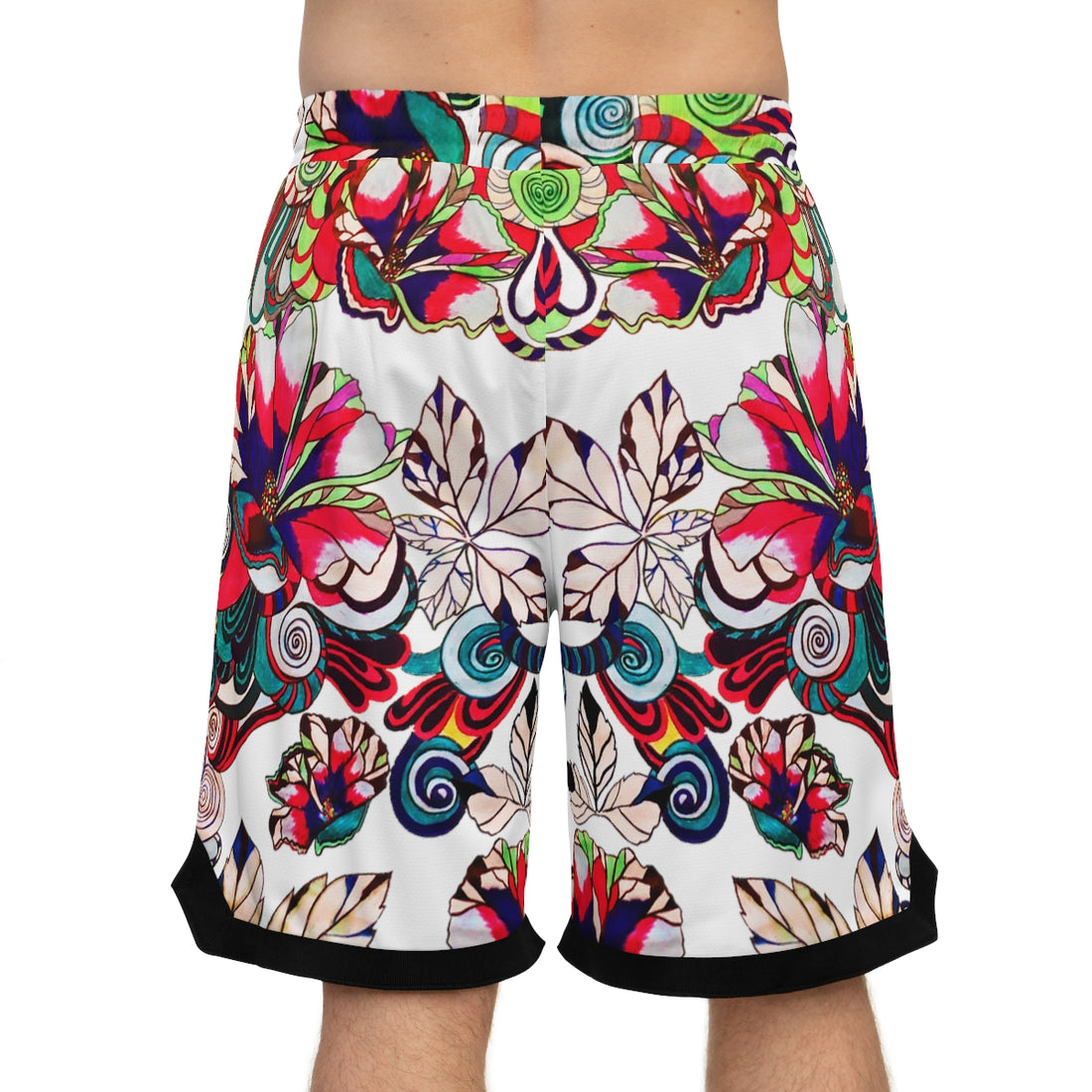 White Graphic Floral Basketball Rib Shorts (AOP)