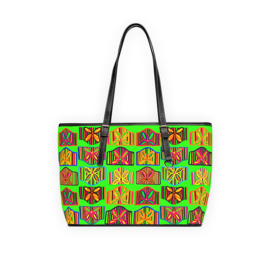 neon green pu leather zipper shoulder tote bag