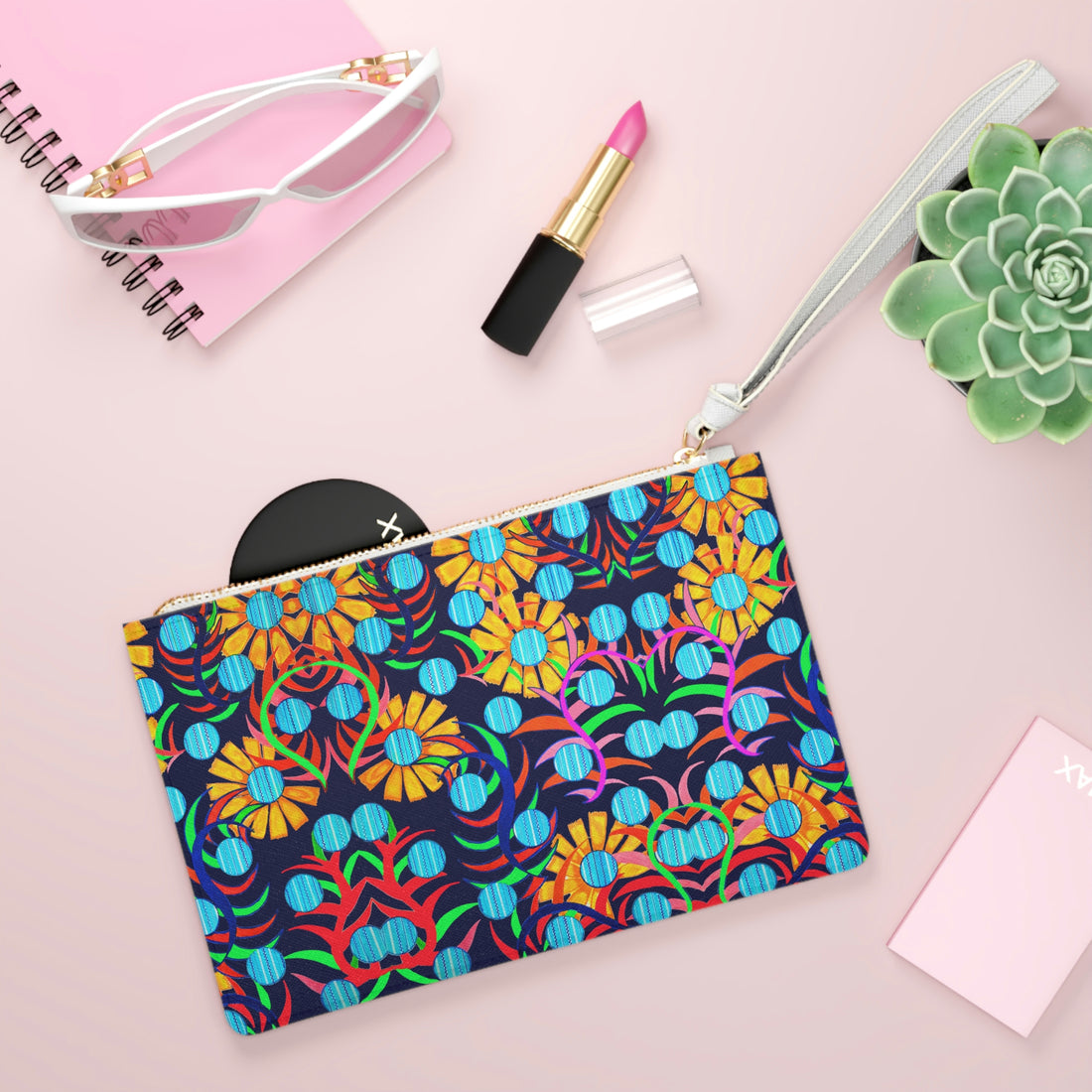 Ink Sunflower Print Clutch Bag