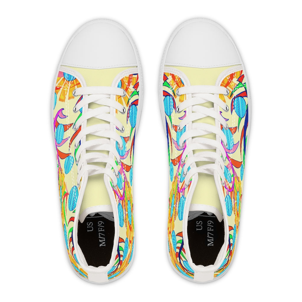 cream sunflower print women's hightop canvas sneakers 