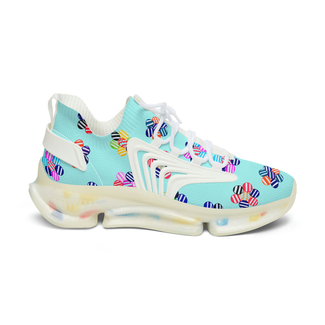 Icy Blue Candy Floral Printed OTT Women's Mesh Knit Sneakers