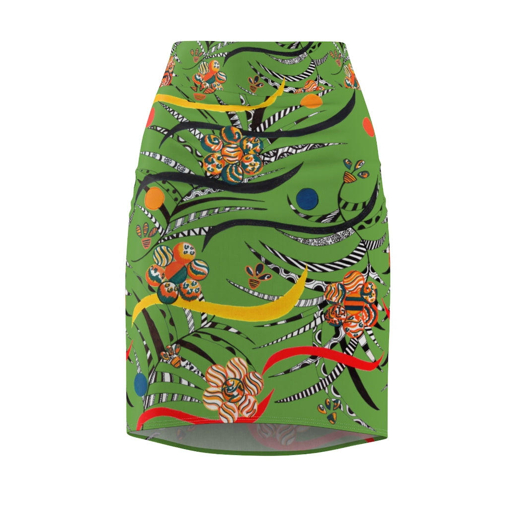 olive floral & animal print pencil skirt