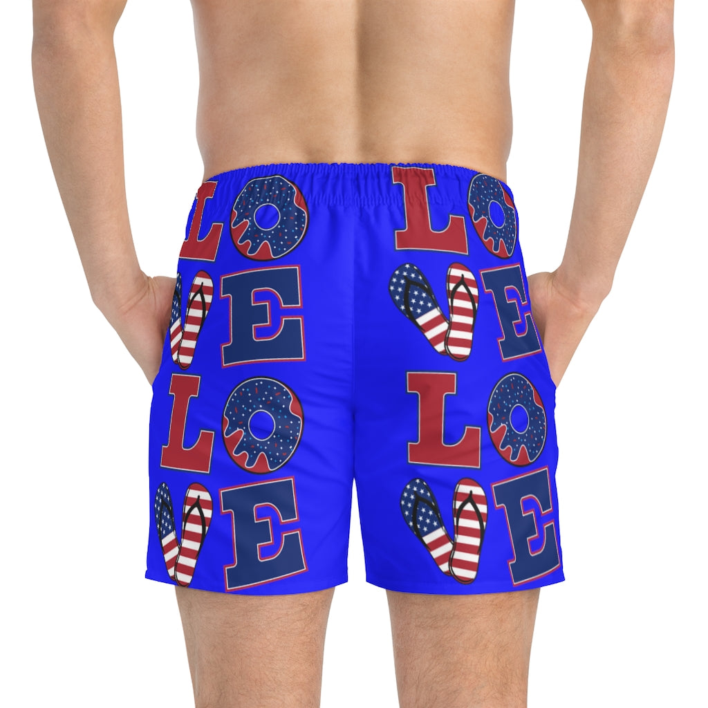 Men's American Love Electric Blue Swimming Trunks