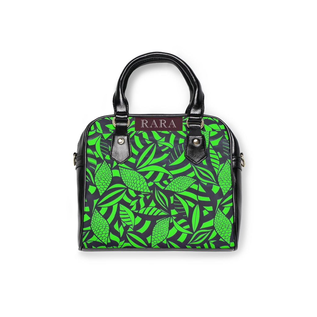 neon green tropical print handbag