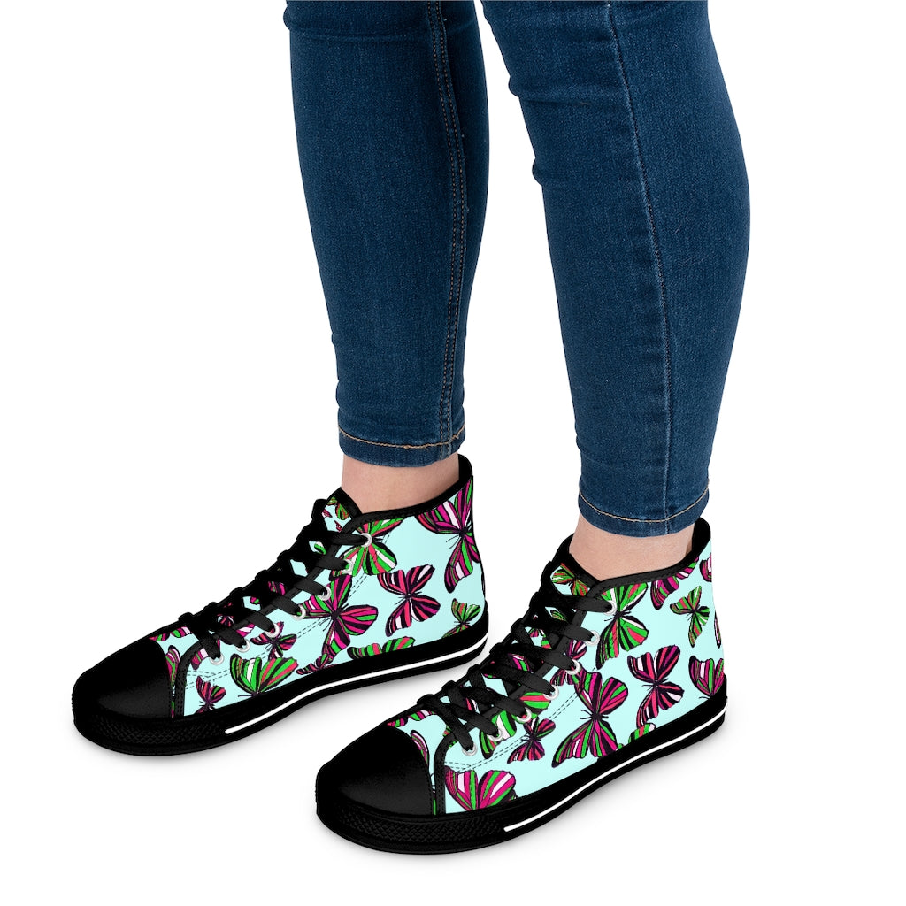 Ice Blue Butterflies Women's High Top Sneakers