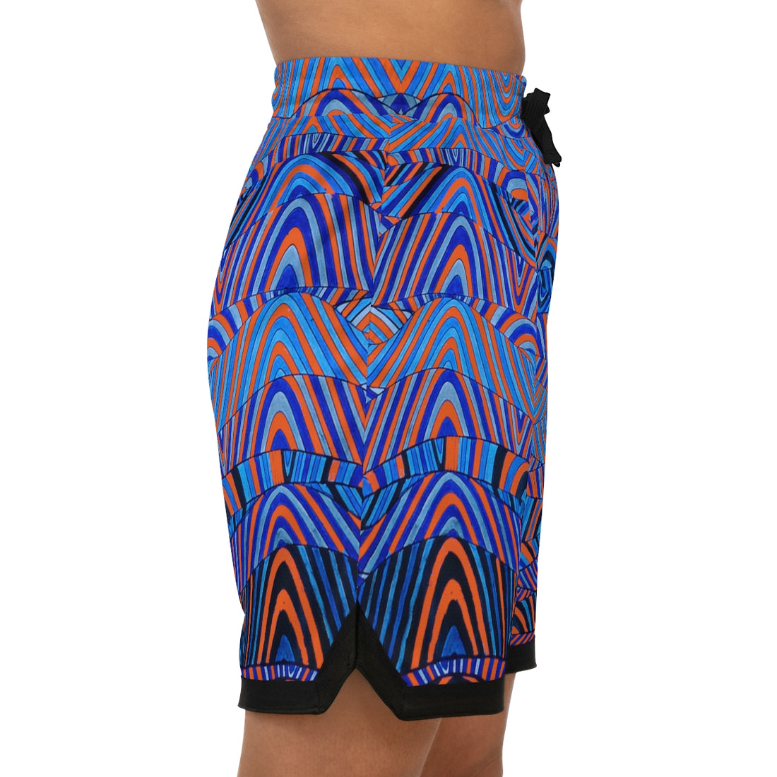 orange sonic waves print basketball shorts for men