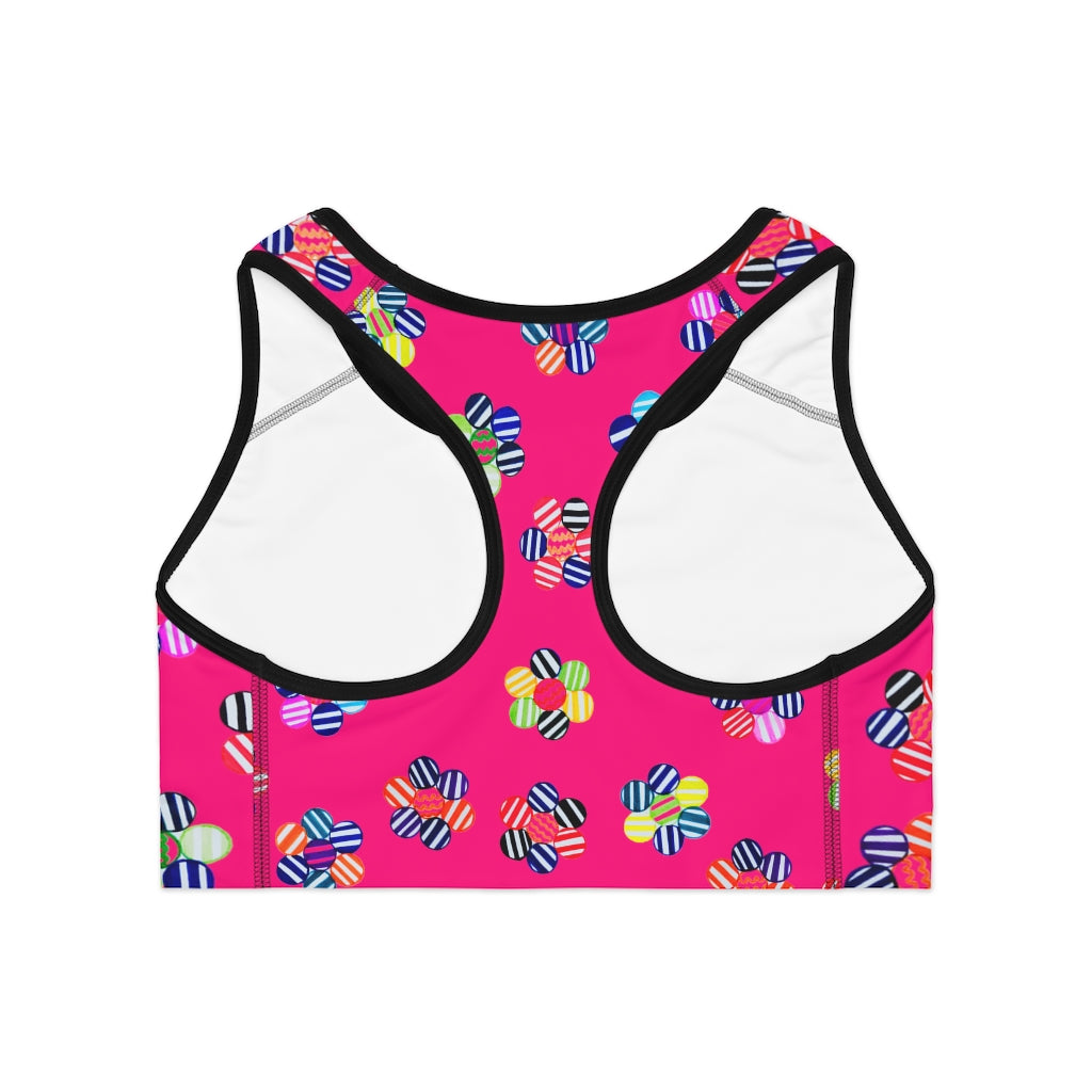 Hot Pink Candy Florals (AOP) Sports Bra