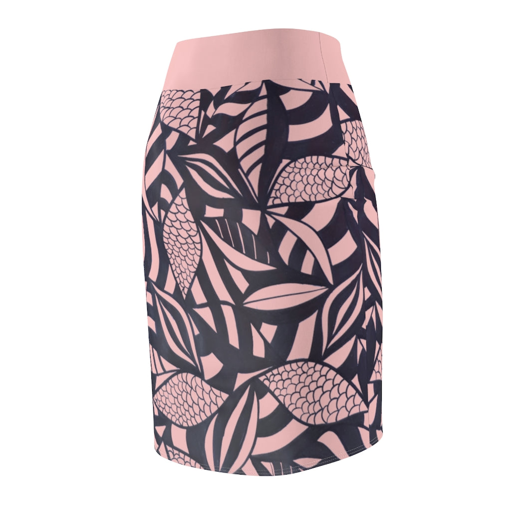 Pink Tint Tropical Minimalist Pencil Skirt