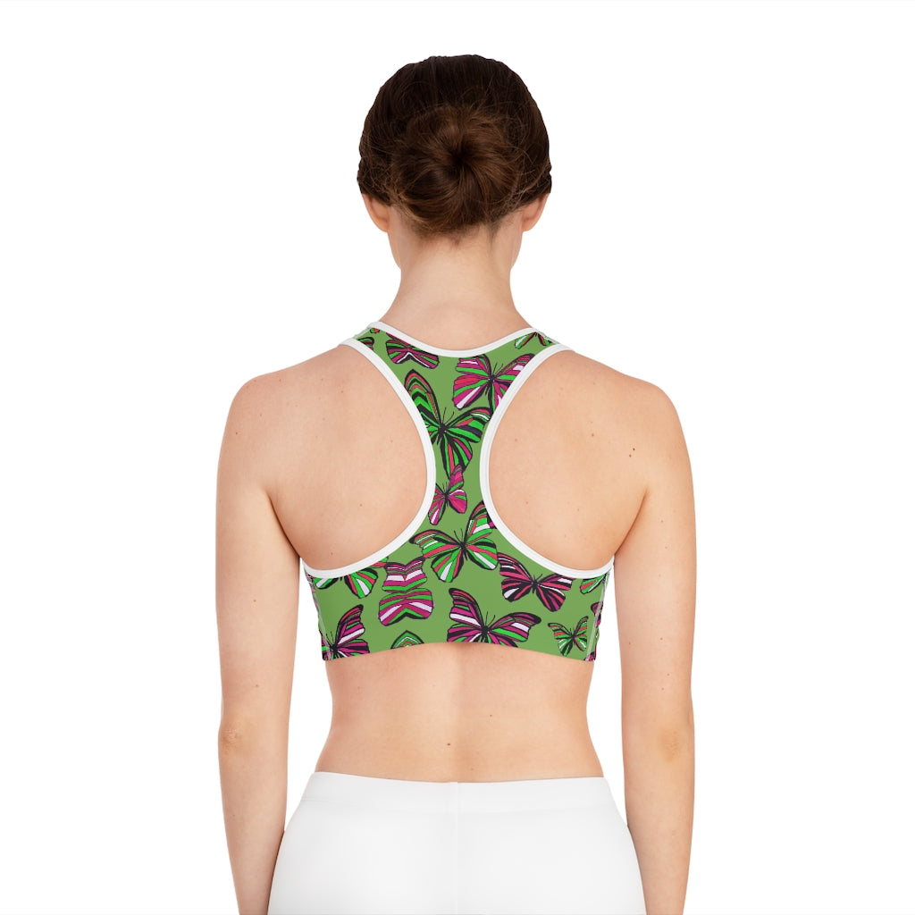 olive butterfly print sports bra