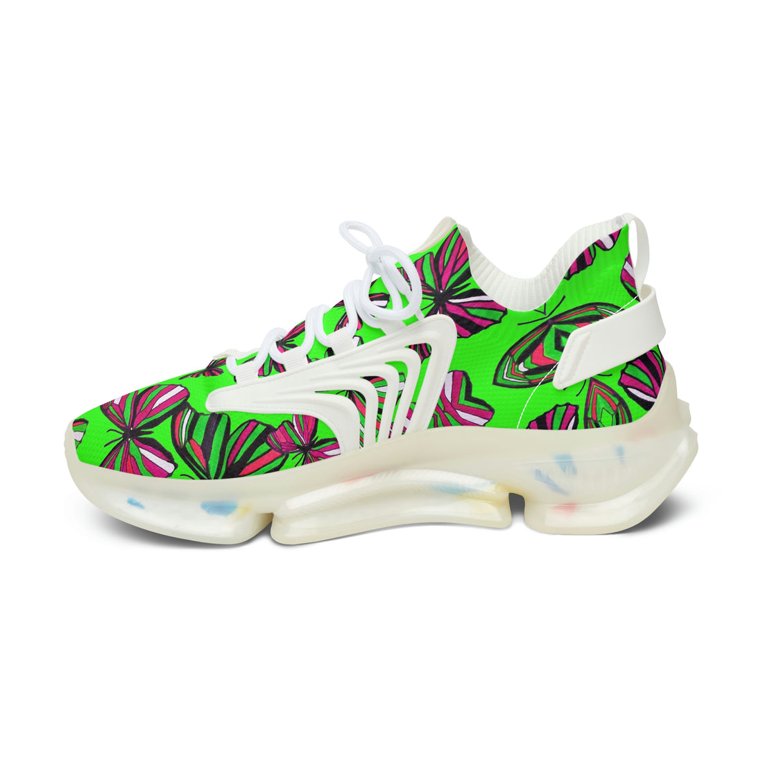 Neon Green Butterfly Printed OTT Women's Mesh Knit Sneakers