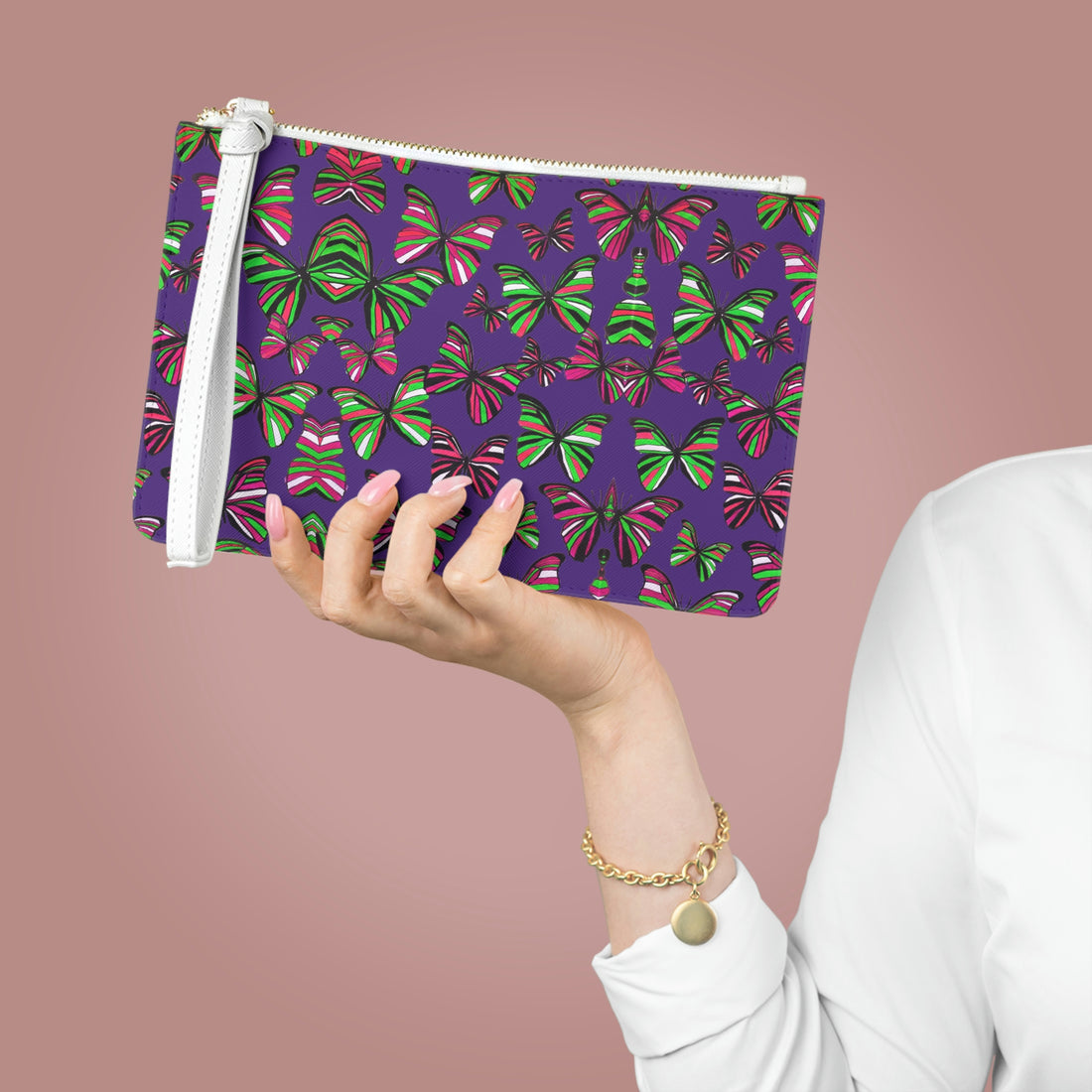 Purple Butterfly Print Clutch Bag