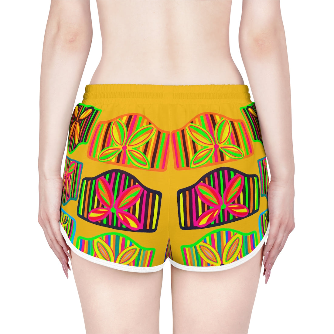 Yellow Deco Print Relaxed Shorts