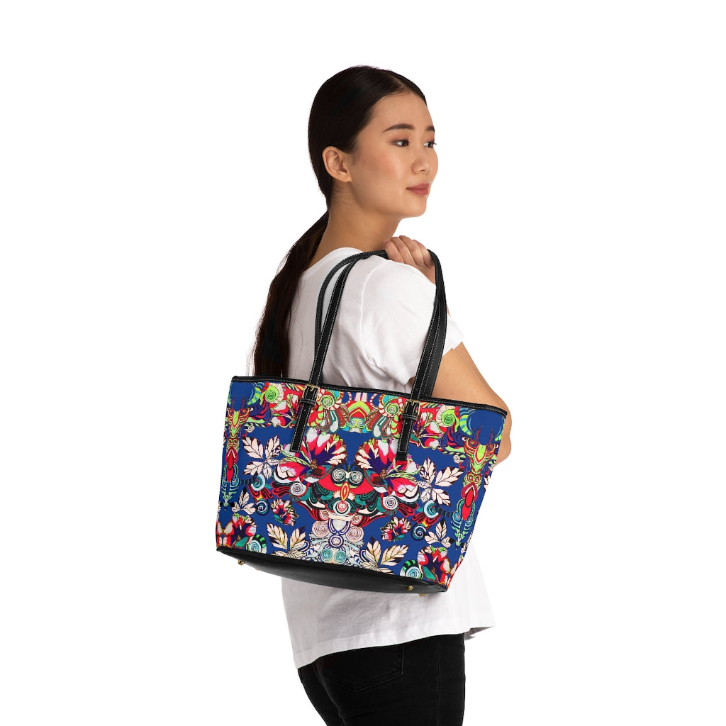 Blue Floral Pop PU Leather Shoulder Bag