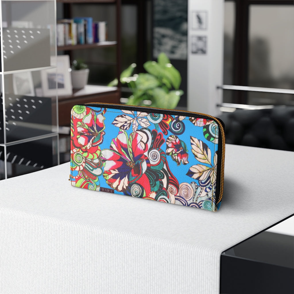 aqua graphic floral pop wallet