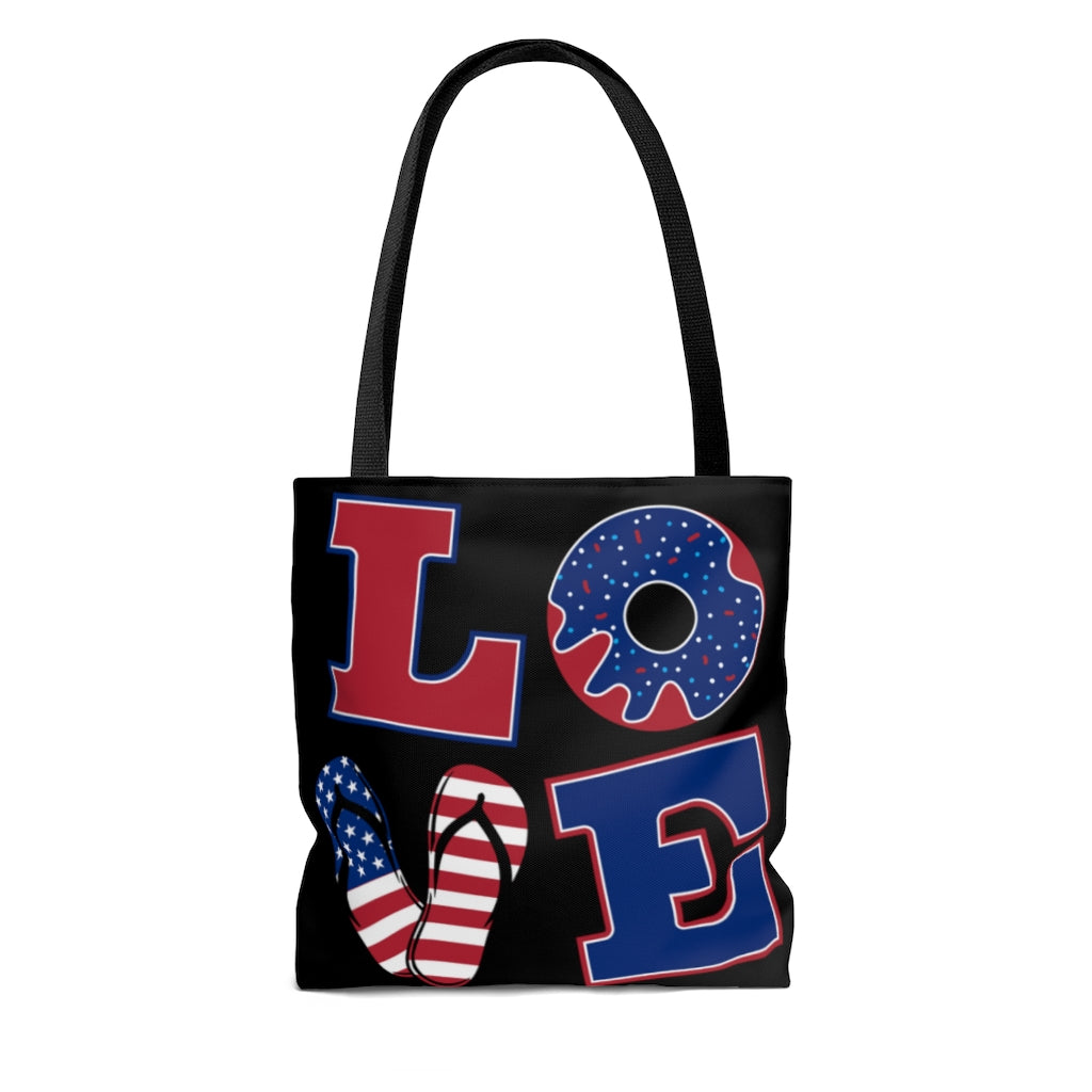 AOP American Love Black Tote Bag