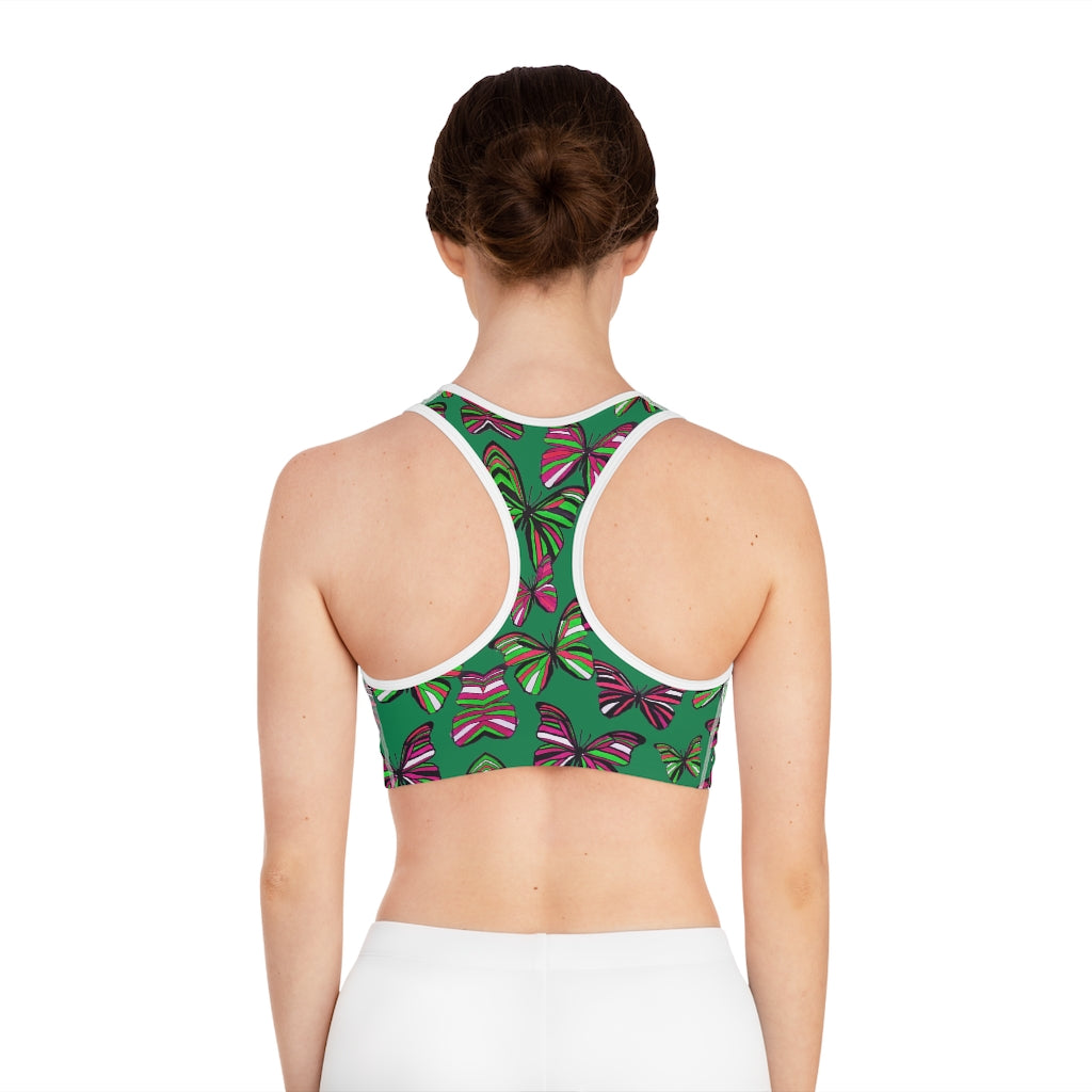 Emerald Butterfly (AOP) Sports Bra