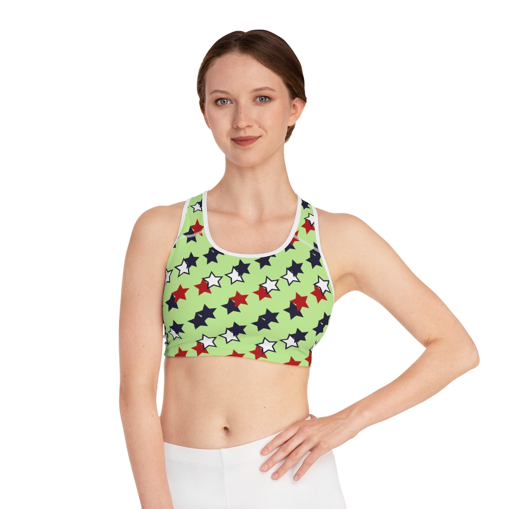 lime star print sports bra