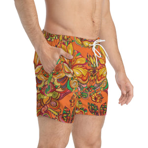 Floral Men's Orange Swimming Trunks
