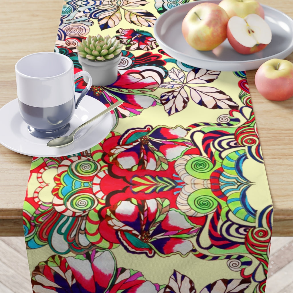 Artsy Floral Pop Cream Table Runner